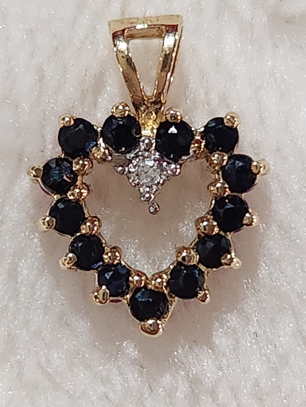 10KP Yellow Gold Ruby Sapphire & Diamond Reversible Heart Pendant , NWT - Picture 2 of 15